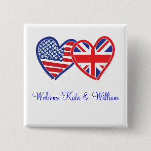 Bóton Quadrado 5.08cm Bem-vindo Kate & William/ Royal Wedding