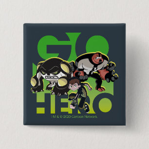 Bóton Quadrado 5.08cm Ben Tennyson, Cannonbolt e Quatro Braços - Ir Heró