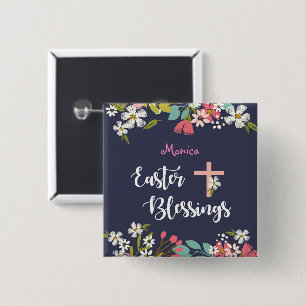 Bóton Quadrado 5.08cm Bênçãos de páscoa das flores de Cristo risen