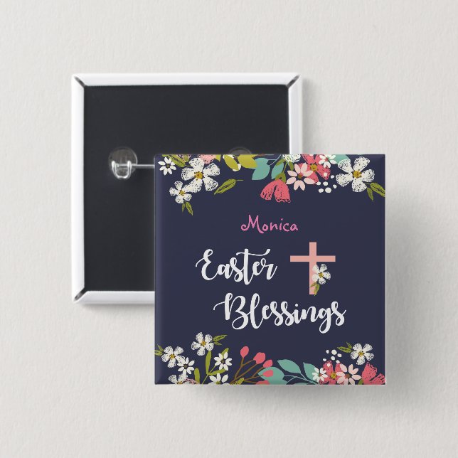 Bóton Quadrado 5.08cm Bênçãos de páscoa das flores de Cristo risen (Frente & Verso)