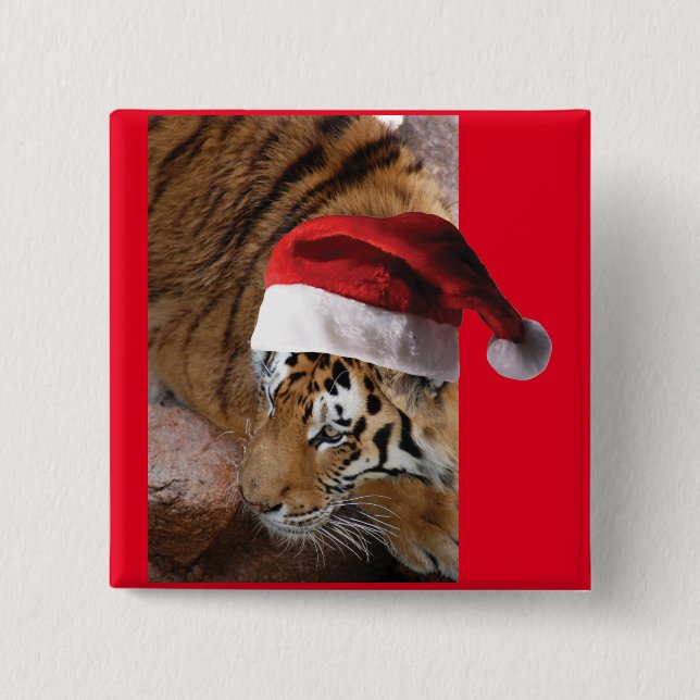Bóton Quadrado 5.08cm Bengal Tiger Santa Claus (Frente)