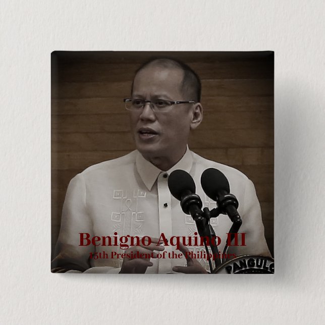 Bóton Quadrado 5.08cm Benigno PNoy Aquino III 15 Presidente Filipinas (Frente)