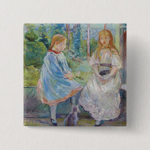 Bóton Quadrado 5.08cm Berthe Morisot - Jovens Garotas na Janela