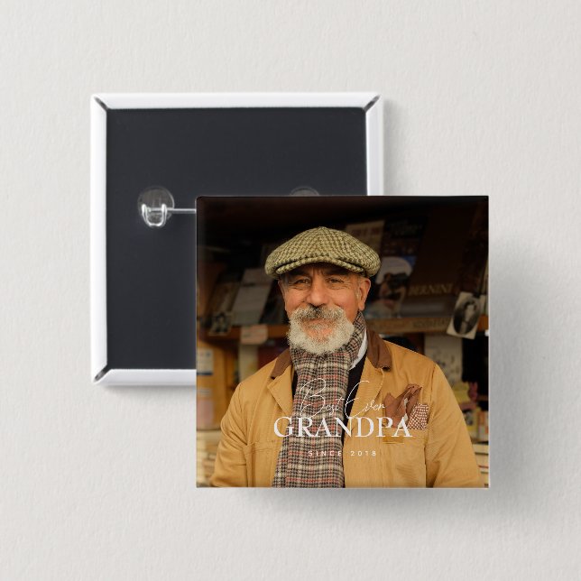 Bóton Quadrado 5.08cm Best Ever Grandpa Since 20XX Simple Elegant Photo (Frente & Verso)