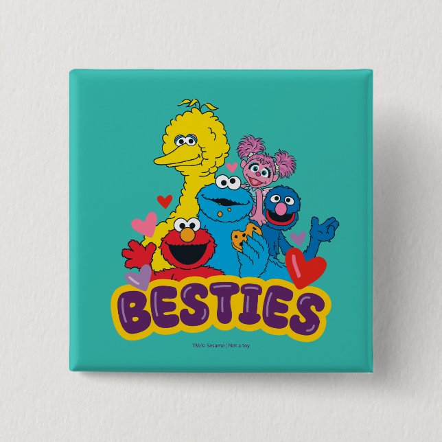 Bóton Quadrado 5.08cm Besties De Namorados Da Rua Sésamo (Frente)