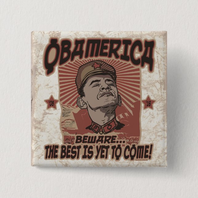 Bóton Quadrado 5.08cm Beware o Obamerica de Obama (Frente)