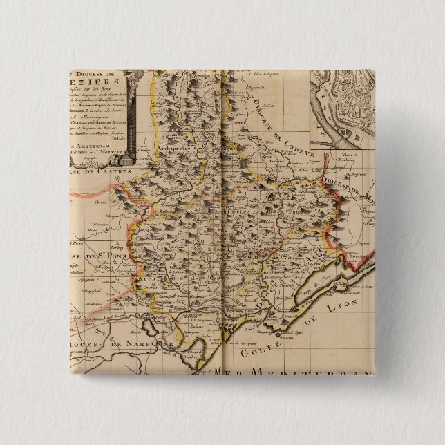 Bóton Quadrado 5.08cm Beziers França (Frente)