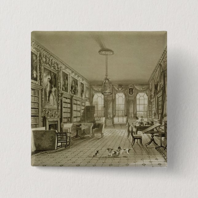 Bóton Quadrado 5.08cm Biblioteca como a sala de estar, parque de (Frente)