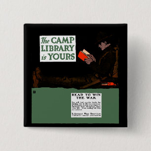 Bóton Quadrado 5.08cm Biblioteca do Campo I da Guerra Mundial, 1917