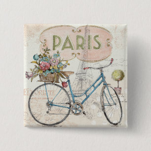 Bóton Quadrado 5.08cm Bicicleta de Paris com flores