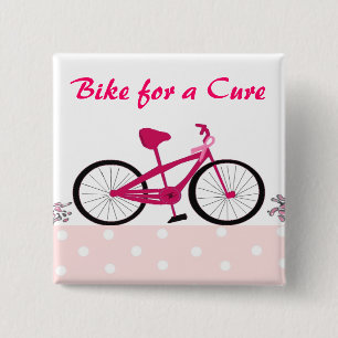 Bóton Quadrado 5.08cm Bicicleta pela Cura - Bicicleta Rosa