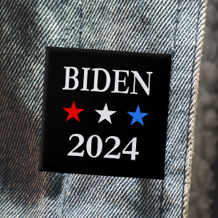 Bóton Quadrado 5.08cm Biden 2024 Presidente dos EUA Três Estrelas Patri