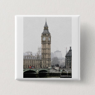 Bóton Quadrado 5.08cm Big Ben London (Watercolor)