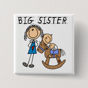 Bóton Quadrado 5.08cm Big Sister Baby Brother T-shirts e presentes