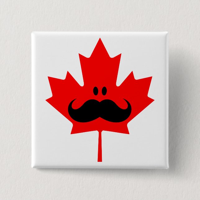 Bóton Quadrado 5.08cm Bigode de Canadá - um bigode no bordo vermelho (Frente)