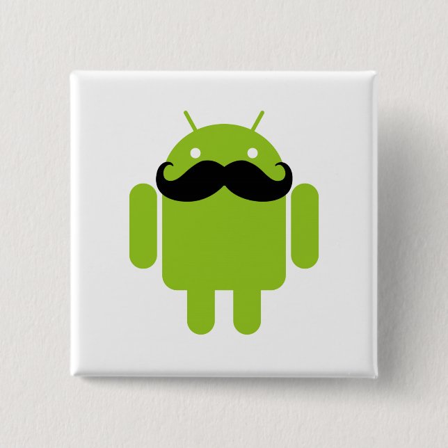 Bóton Quadrado 5.08cm Bigode do ícone do robô do Android (Frente)