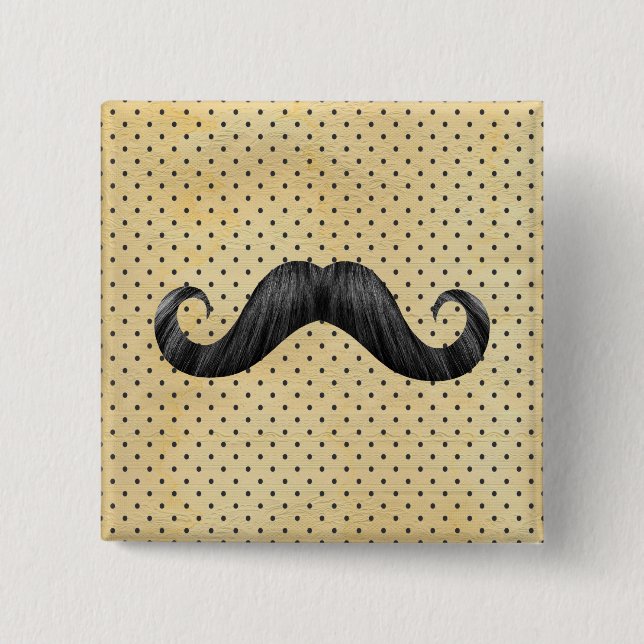 Bóton Quadrado 5.08cm Bigode preto engraçado em bolinhas do amarelo do (Frente)
