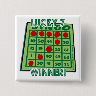 Bóton Quadrado 5.08cm Bingo Button Lucky Número 7 Vencedor do Bingo!