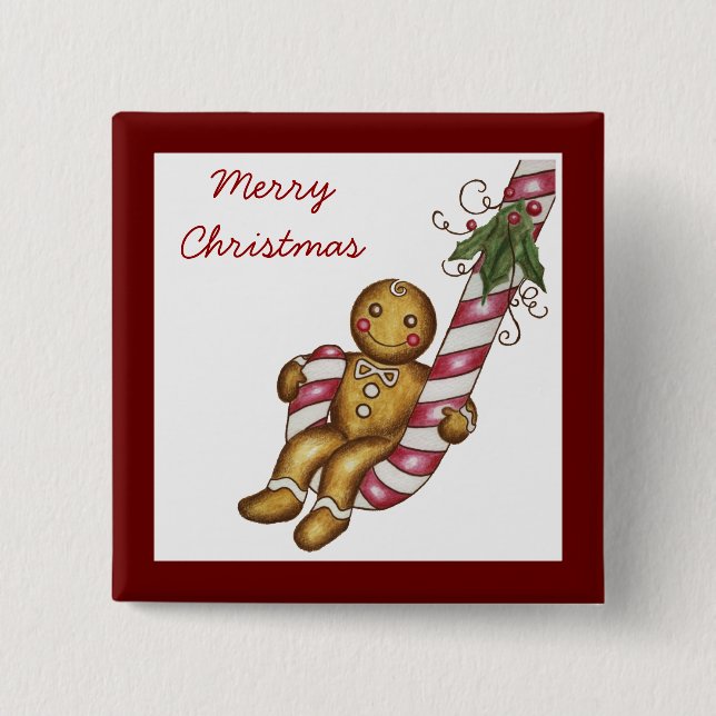 Bóton Quadrado 5.08cm Biscoito de Natal com Botão (Frente)