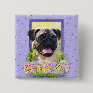 Bóton Quadrado 5.08cm Biscoitos do ovo da páscoa - Pug