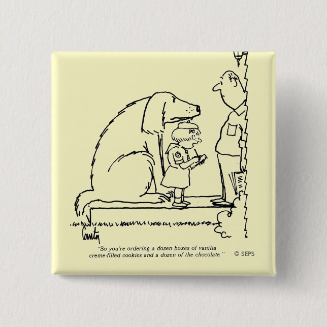 Bóton Quadrado 5.08cm Biscoitos pedindo (Frente)