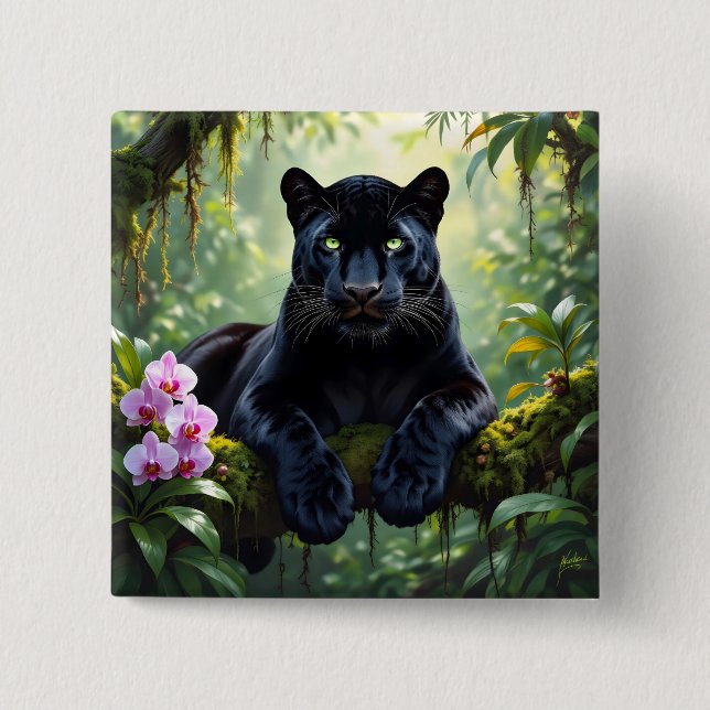 Bóton Quadrado 5.08cm Black Panther in the Jungle (Frente)