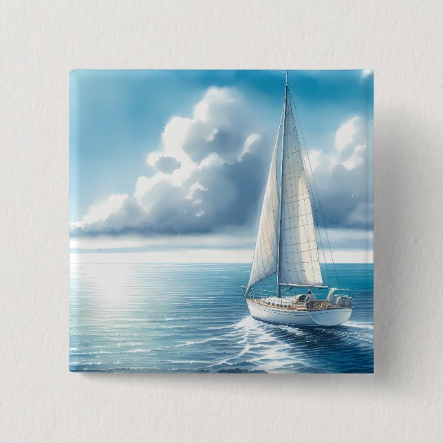 Bóton Quadrado 5.08cm Blue Horizon Solitary Sailboat (Frente)