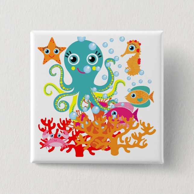 Bóton Quadrado 5.08cm Boa vinda ao oceano (Frente)