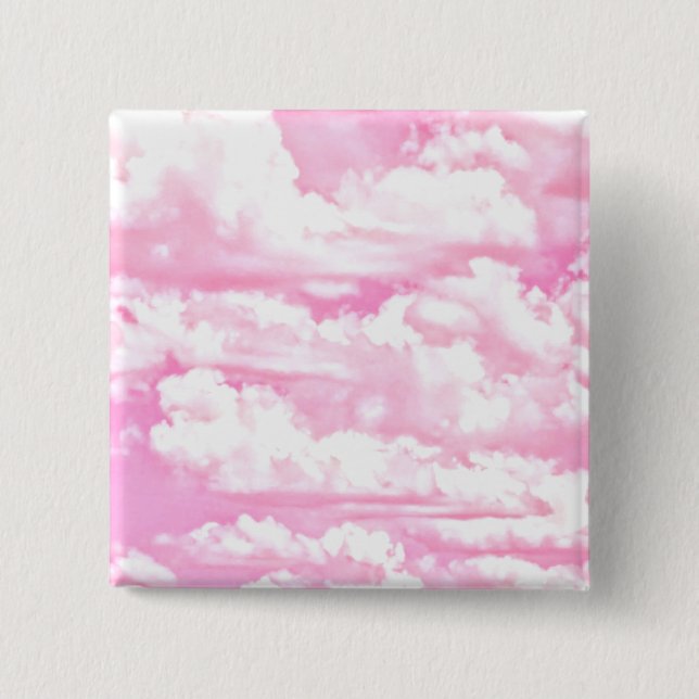 Bóton Quadrado 5.08cm Boas e Felizes Nuvens Rosa da Fúchsia (Frente)