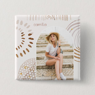 Bóton Quadrado 5.08cm Boho Formas com Nome e Arca Fotográfica