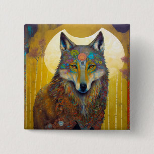 Bóton Quadrado 5.08cm Boho Wolf Surreal Willife Art