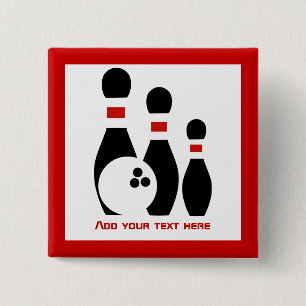 Bóton Quadrado 5.08cm Bola de boliche e vermelho preto dos pinos