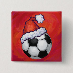 Bóton Quadrado 5.08cm Bola de Futebol do Santa Hat em Vermelho