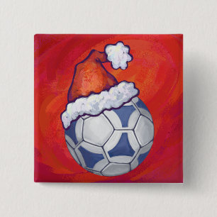 Bóton Quadrado 5.08cm Bola de Futebol Festiva Azul e Branca no Vermelho