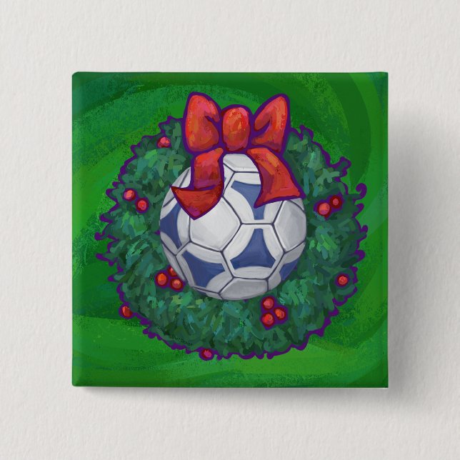 Bóton Quadrado 5.08cm Bola de Futebol Festivo Branco, Azul, Verde (Frente)