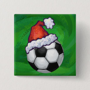 Bóton Quadrado 5.08cm Bola de Futebol Santa Hat em Verde