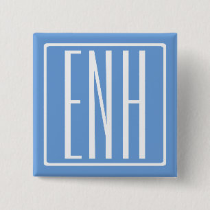 Bóton Quadrado 5.08cm Bold Modern 3 Iniciais Monograma Azul macio