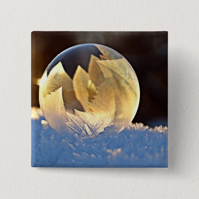 Bóton Quadrado 5.08cm Bolha de sabão na neve (Frente)