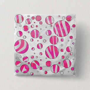 Bóton Quadrado 5.08cm Bolinhas de Zebra Branca e Rosa
