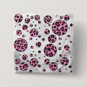 Bóton Quadrado 5.08cm Bolinhas-leopardo Impressão preto e rosa-quente