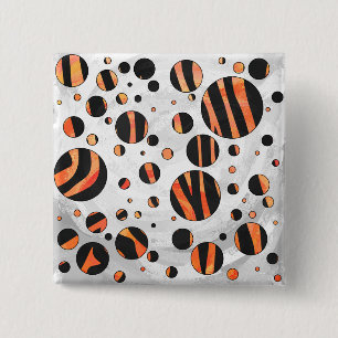 Bóton Quadrado 5.08cm Bolinhas pretas e alaranjadas da zebra
