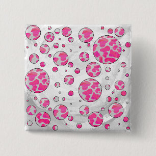 Bóton Quadrado 5.08cm Bolinhas - Vaca rosa e branca
