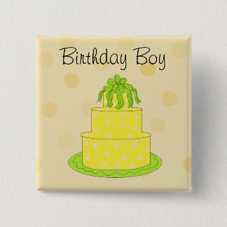 Bóton Quadrado 5.08cm Bolo Amarelo para Meninos de Aniversário