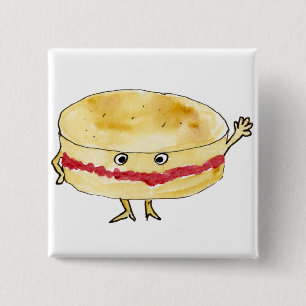 Bóton Quadrado 5.08cm Bolo Engraçado Victoria Sponge Arte de Desenho Ani