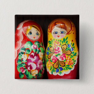 Bóton Quadrado 5.08cm Bonecas Matryoshka Coloridas
