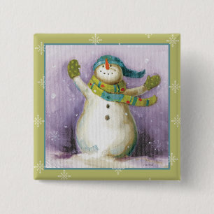 Bóton Quadrado 5.08cm Boneco de neve com mitenes do inverno