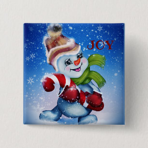 Bóton Quadrado 5.08cm Boneco de neve com um cachecol  