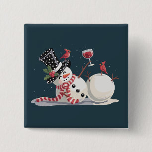 Bóton Quadrado 5.08cm Boneco de Neve de Natal com Presente de Vinho Xmas