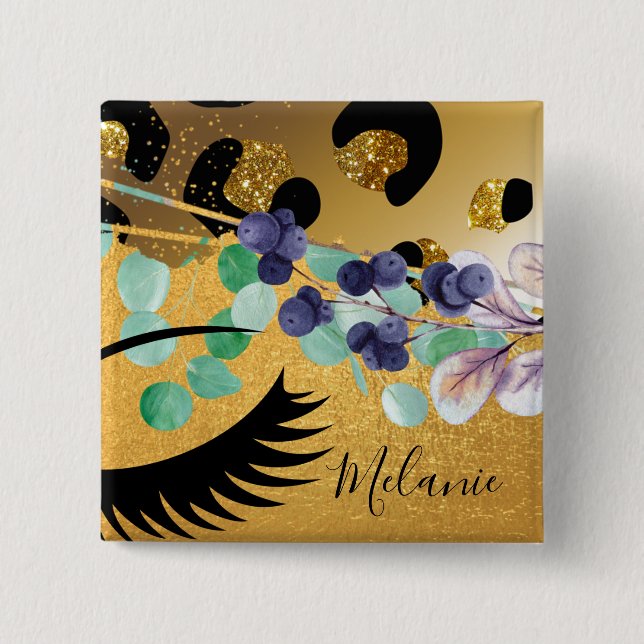 Bóton Quadrado 5.08cm Bonito Glitter Dourada Impressão Animal Chamada Gl (Frente)