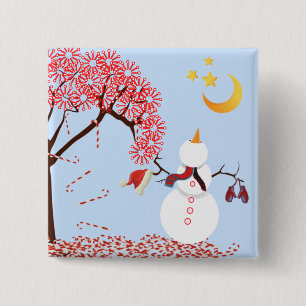 Bóton Quadrado 5.08cm Bonito Snowman Olhando para o Botão da Lua